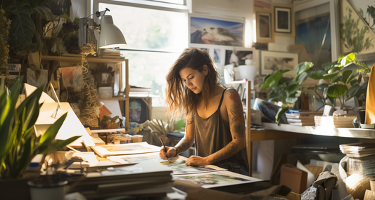 Artist working in her studio