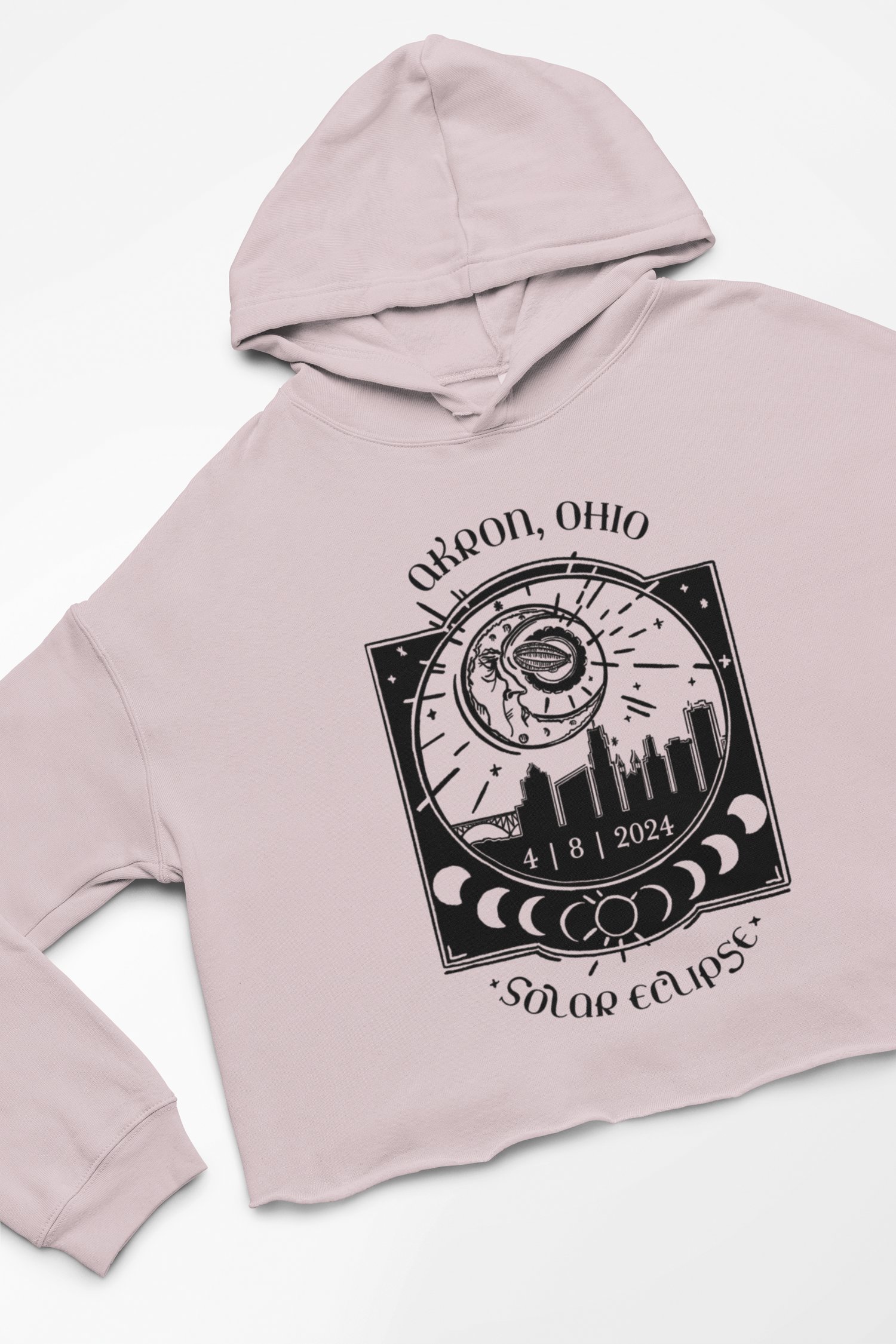 Cropped Hoodie Featuring Akron, OHIO Solar Eclipse Event - made in partnership with Monochrome Canvas and Rubber City Clothing