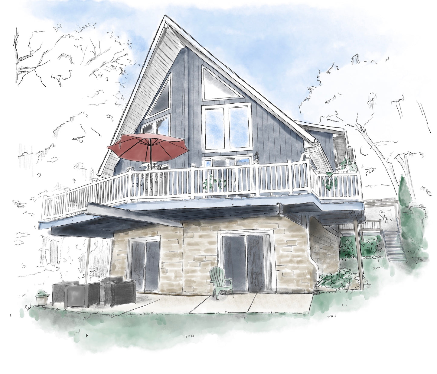 Custom Watercolor Home Portrait
