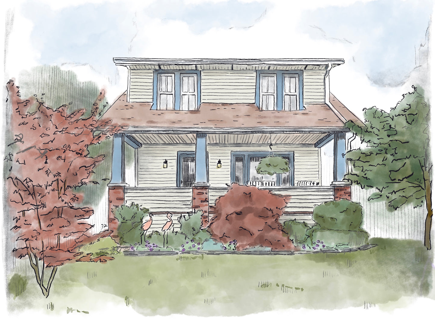 Custom Watercolor Home Portrait