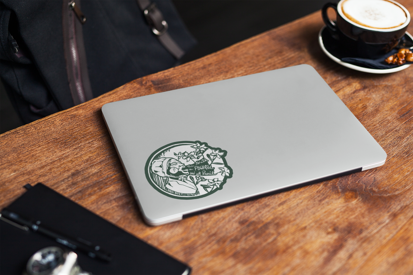 Sojourner Truth with Impala lilies sticker on laptop - the truth is powerful and will prevail. ain't i a woman?