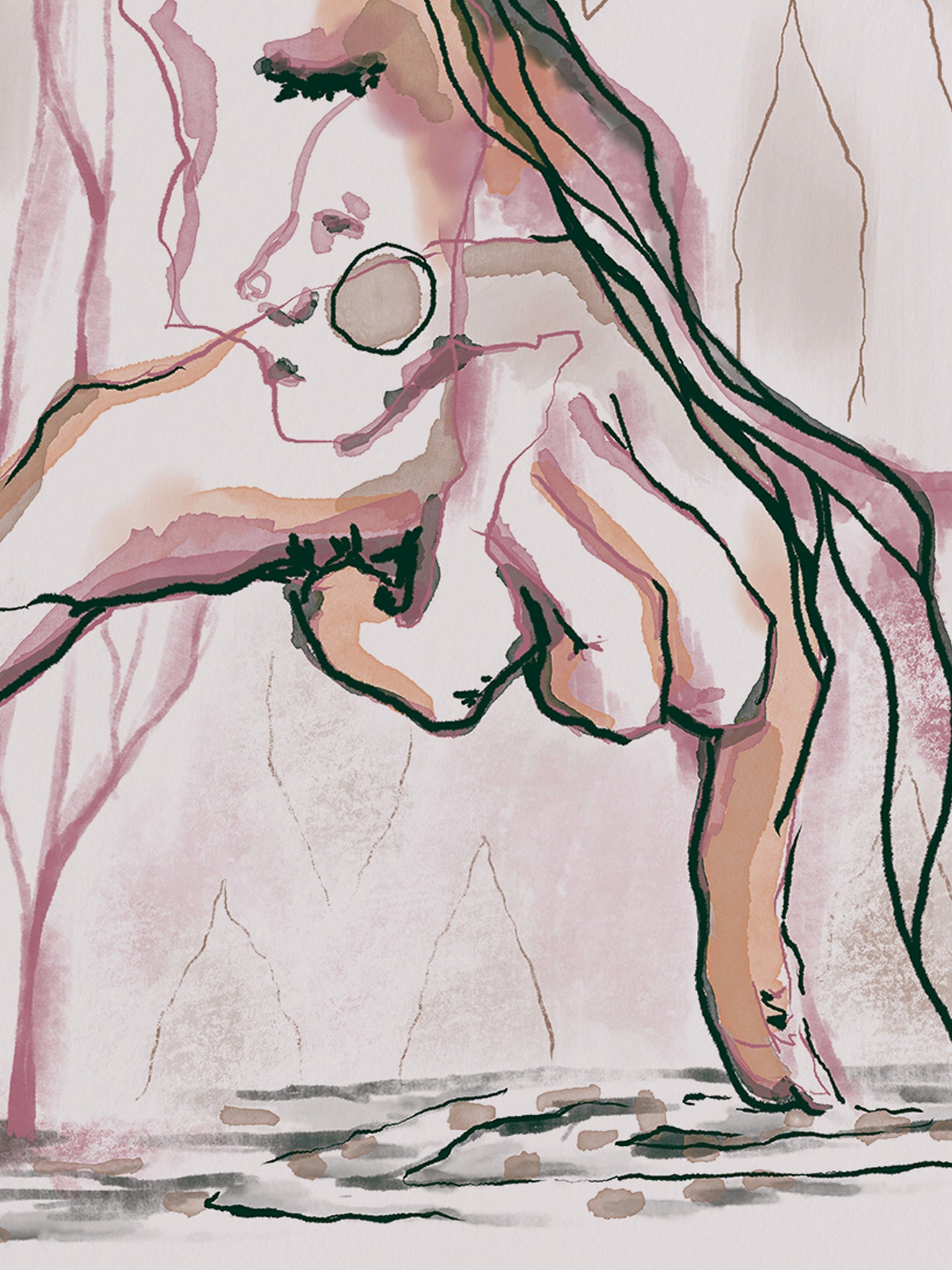 Abstract art with flowing lines and shapes on a textured background