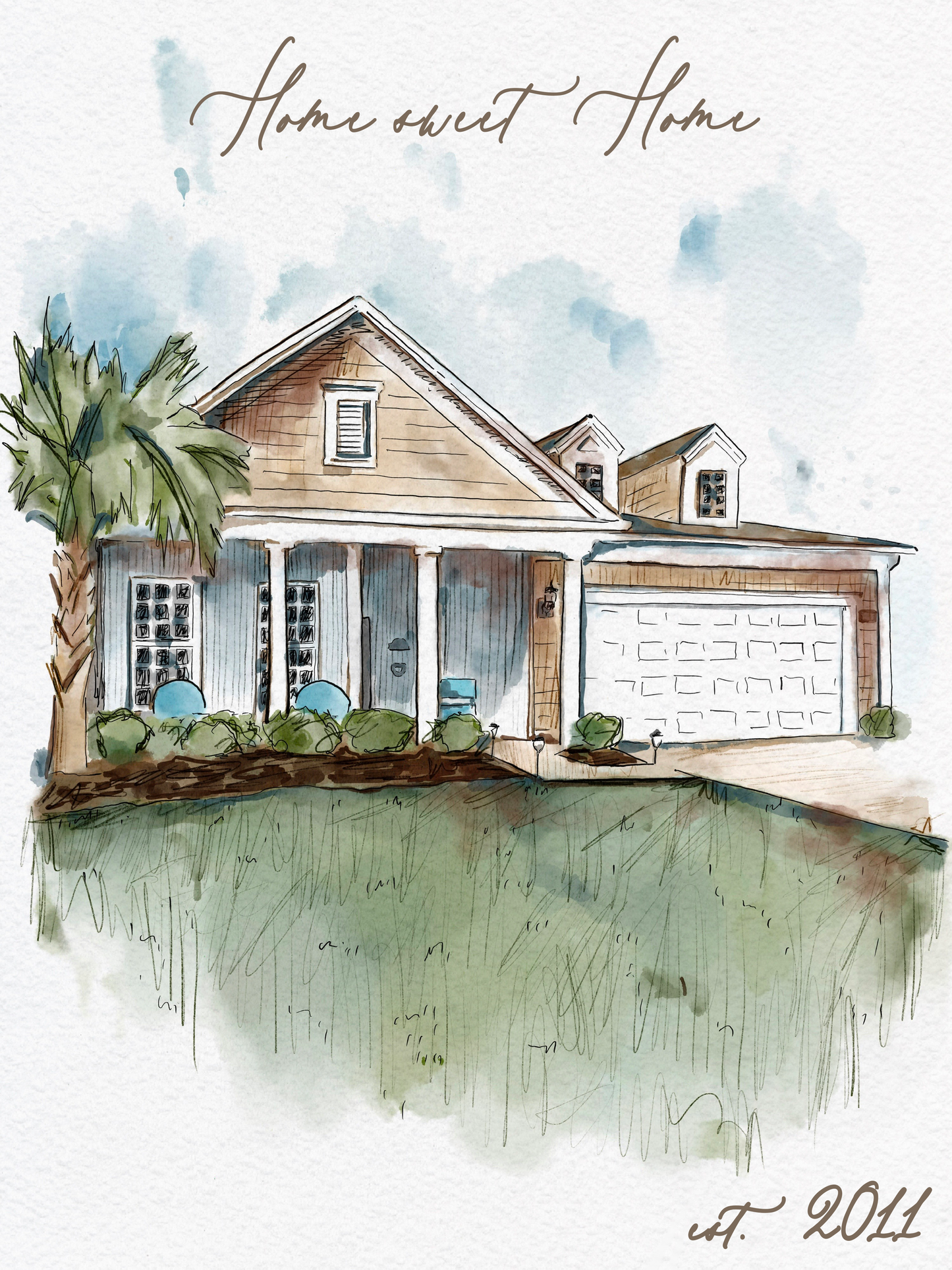 Custom Watercolor Home Portrait
