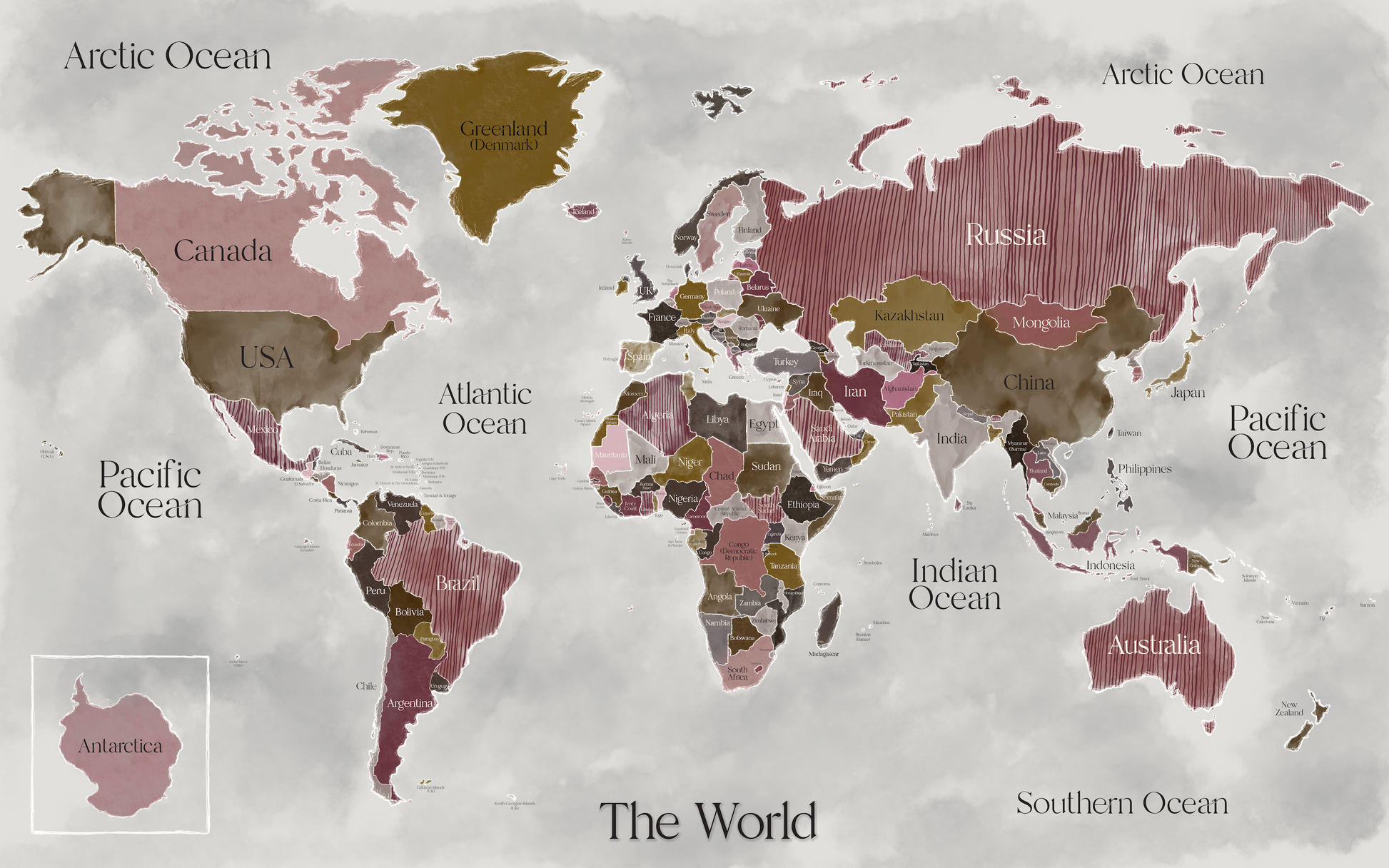 Rose Push Pin World Map - Giclée Print