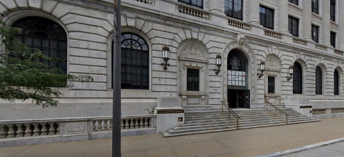 Exterior of Cleveland Public Library’s main building, home to the free large-format scanner for artists in Northeast Ohio. Digitize artwork up to 36x50 inches.