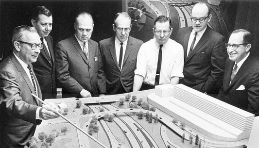 Akron officials examine a scale model of the proposed Innerbelt in the 1960s - photo credit: Akron Beacon Journal File Photo