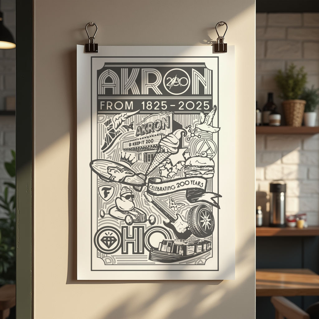 Akron Bicentennial Riso Print