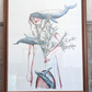Framed artwork of a woman with blue whales and olive branch with white background