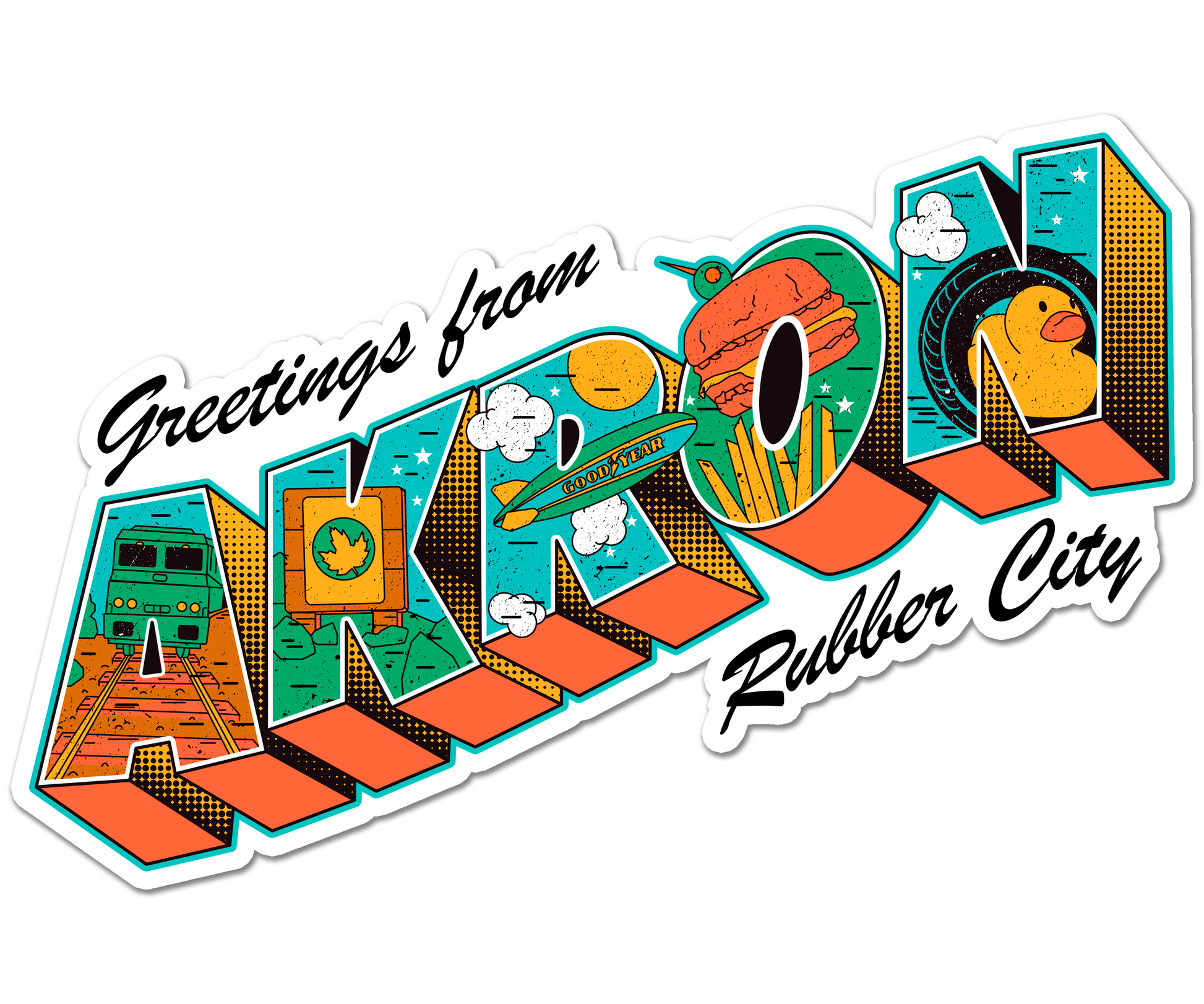 Akron Greetings Sticker – monochromecanvas