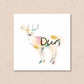Watercolor painting of a deer with the letter 'D' floating on a beige background. Artist: Joëlle Diane