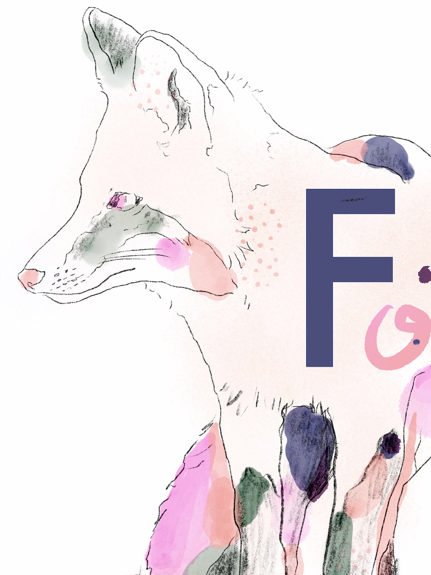 Colorful illustration of a fox with a stylized 'F' on a white background