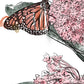 Illustration of a butterfly on milkweed with a white background