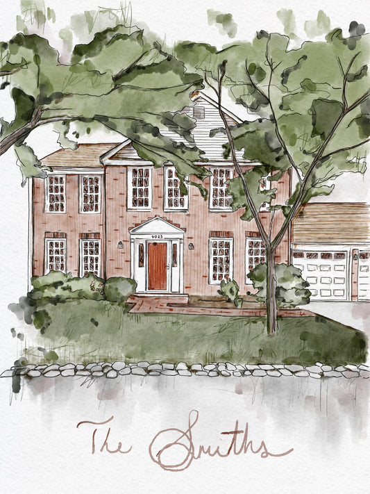 Custom Watercolor Home Portrait