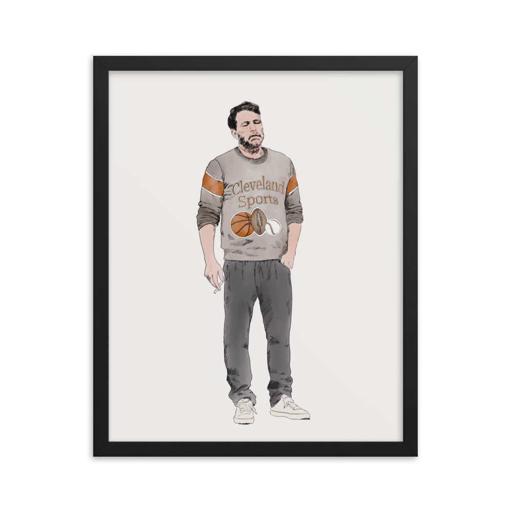 ben affleck smoking through the pain of being a cleveland sports fan (framed) black / 16″×20″