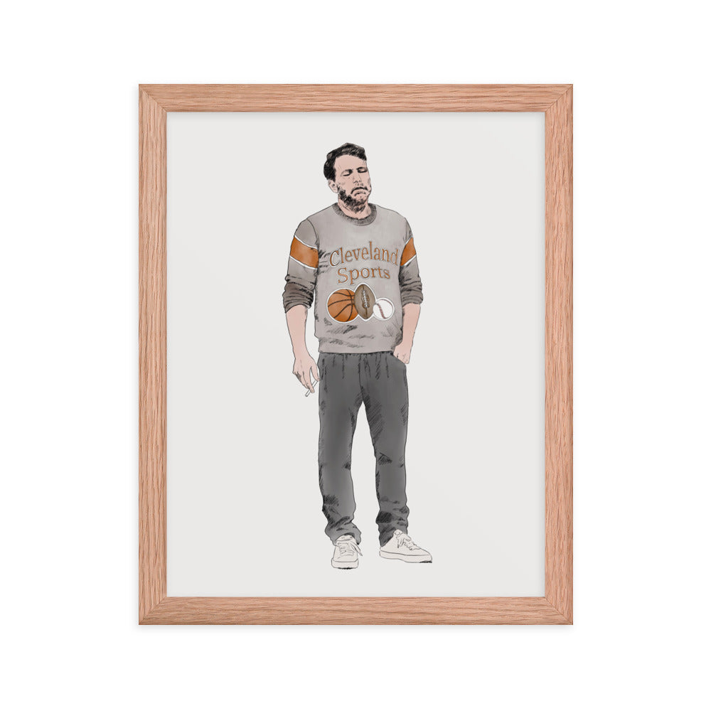 ben affleck smoking through the pain of being a cleveland sports fan (framed) red oak / 11″×14″